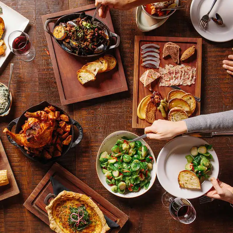 Table of river roast food